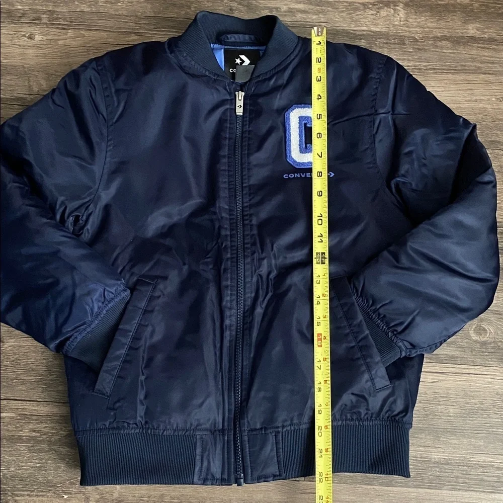 Converse Boys Varsity Bomber Jacket Navy Blue Puffer Sz M 10-12 Yrs Quilted